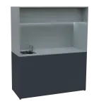 KUCH - CUBE 3 kuchyňka, vybavení - dřez + baterie, 1800x1480x600 mm, LED osvětlení, horní výklopné s