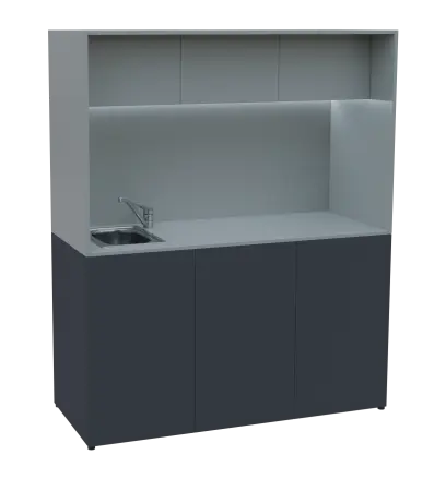 KUCH - CUBE 3 kuchyňka, vybavení - dřez + baterie, 1800x1480x600 mm, LED osvětlení, horní výklopné skříňky, antracit/šedá