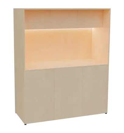 KUCH - CUBE 3 kuchyňka, lednice, 1800x1480x600 mm, LED osvětlení, horní výklopné skříňky, bříza irská