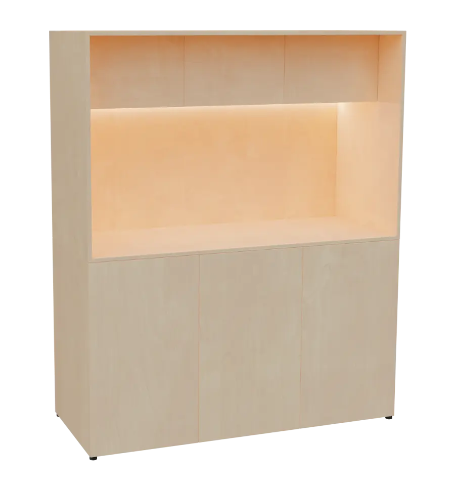KUCH - CUBE 3 kuchyňka, lednice, 1800x1480x600 mm, LED osvětlení, horní výklopné skříňky, bříza irská