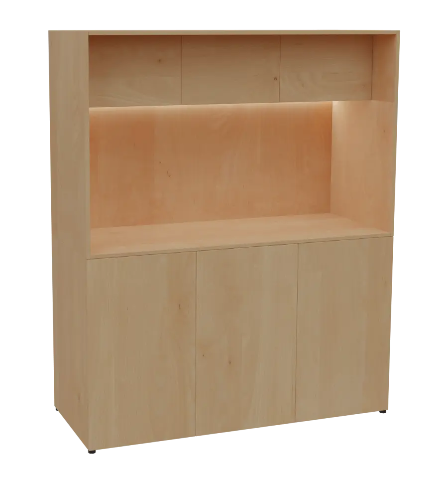 KUCH - CUBE 3 kuchyňka, lednice, 1800x1480x600 mm, LED osvětlení, horní výklopné skříňky, javor horský