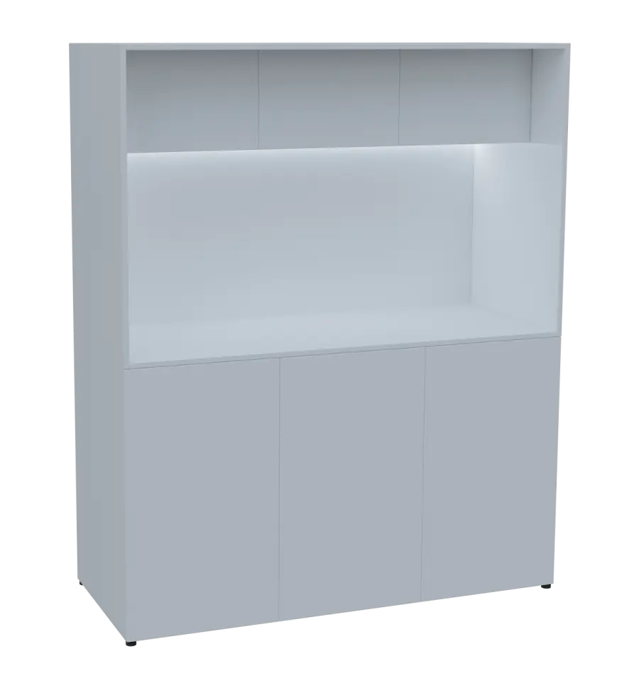 KUCH - CUBE 3 kuchyňka, lednice, 1800x1480x600 mm, LED osvětlení, horní výklopné skříňky, bílá