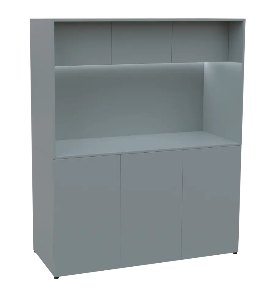 KUCH - CUBE 3 kuchyňka, lednice, 1800x1480x600 mm, LED osvětlení, horní výklopné skříňky, šedá