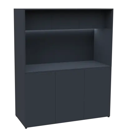 KUCH - CUBE 3 kuchyňka, lednice, 1800x1480x600 mm, LED osvětlení, horní výklopné skříňky, antracit