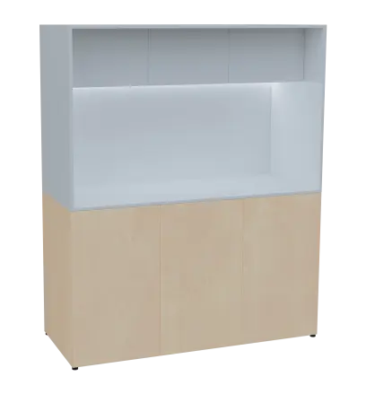 KUCH - CUBE 3 kuchyňka, lednice, 1800x1480x600 mm, LED osvětlení, horní výklopné skříňky, bříza irská/bílá