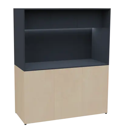 KUCH - CUBE 3 kuchyňka, lednice, 1800x1480x600 mm, LED osvětlení, horní výklopné skříňky, bříza irská/antracit