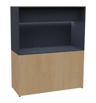 KUCH - CUBE 3 kuchyňka, lednice, 1800x1480x600 mm, LED osvětlení, horní výklopné skříňky, javor horský/antracit