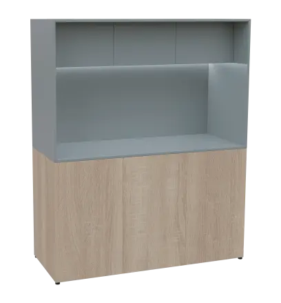 KUCH - CUBE 3 kuchyňka, lednice, 1800x1480x600 mm, LED osvětlení, horní výklopné skříňky, dub bardolino/šedá