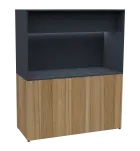 KUCH - CUBE 3 kuchyňka, lednice, 1800x1480x600 mm, LED osvětlení, horní výklopné skříňky, ořech svět