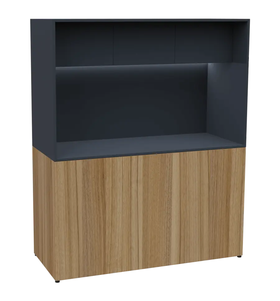 KUCH - CUBE 3 kuchyňka, lednice, 1800x1480x600 mm, LED osvětlení, horní výklopné skříňky, ořech světlý/antracit