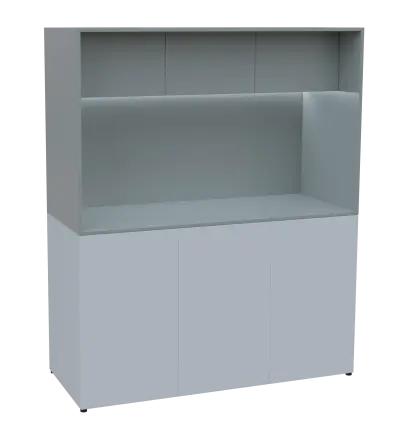 KUCH - CUBE 3 kuchyňka, lednice, 1800x1480x600 mm, LED osvětlení, horní výklopné skříňky, bílá/šedá