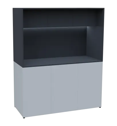 KUCH - CUBE 3 kuchyňka, lednice, 1800x1480x600 mm, LED osvětlení, horní výklopné skříňky, bílá/antracit