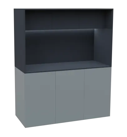 KUCH - CUBE 3 kuchyňka, lednice, 1800x1480x600 mm, LED osvětlení, horní výklopné skříňky, šedá/antracit