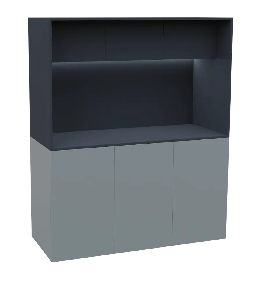 KUCH - CUBE 3 kuchyňka, lednice, 1800x1480x600 mm, LED osvětlení, horní výklopné skříňky, šedá/antracit