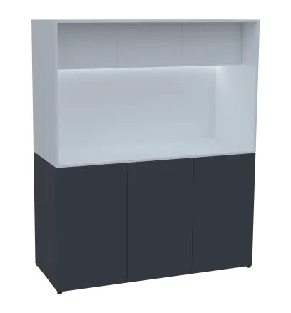 KUCH - CUBE 3 kuchyňka, lednice, 1800x1480x600 mm, LED osvětlení, horní výklopné skříňky, antracit/bílá