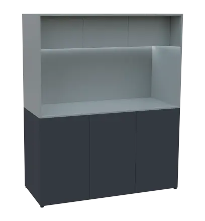 KUCH - CUBE 3 kuchyňka, lednice, 1800x1480x600 mm, LED osvětlení, horní výklopné skříňky, antracit/šedá