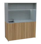 KUCH - CUBE 3 kuchyňka, vybavení - dřez + baterie + lednice, 1800x1480x600 mm, LED osvětlení, horní