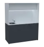 KUCH - CUBE 3 kuchyňka, vybavení - dřez + baterie + lednice, 1800x1480x600 mm, LED osvětlení, horní výklopné skříňky, antracit/bílá