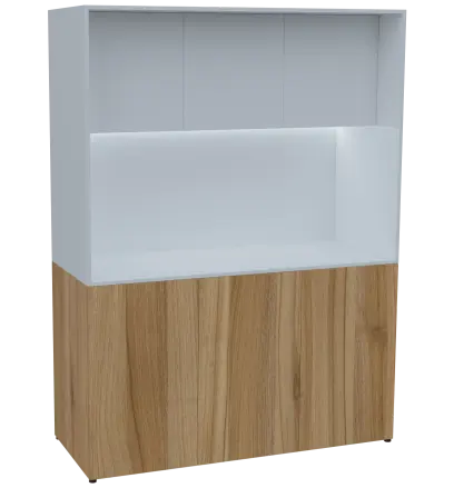 KUCH - CUBE PLUS 3 kuchyňka, bez vybavení, 2000x1480x600 mm, LED osvětlení, dvířka, ořech světlý/bílá