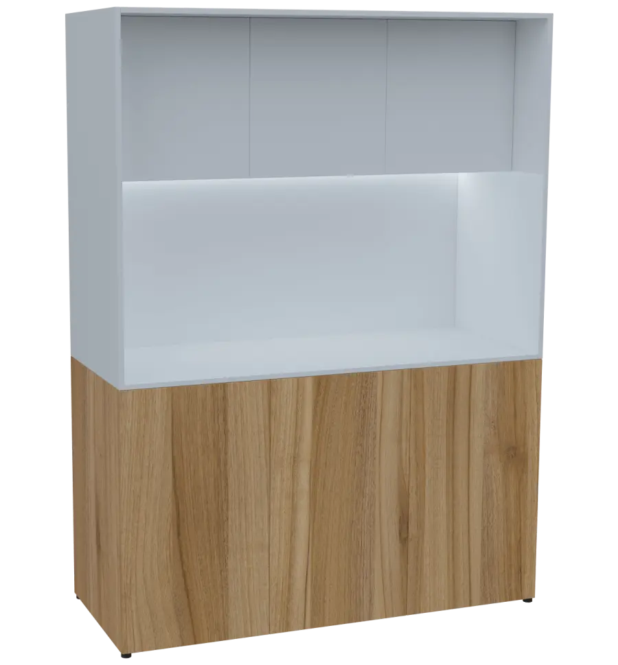 KUCH - CUBE PLUS 3 kuchyňka, bez vybavení, 2000x1480x600 mm, LED osvětlení, dvířka, ořech světlý/bílá