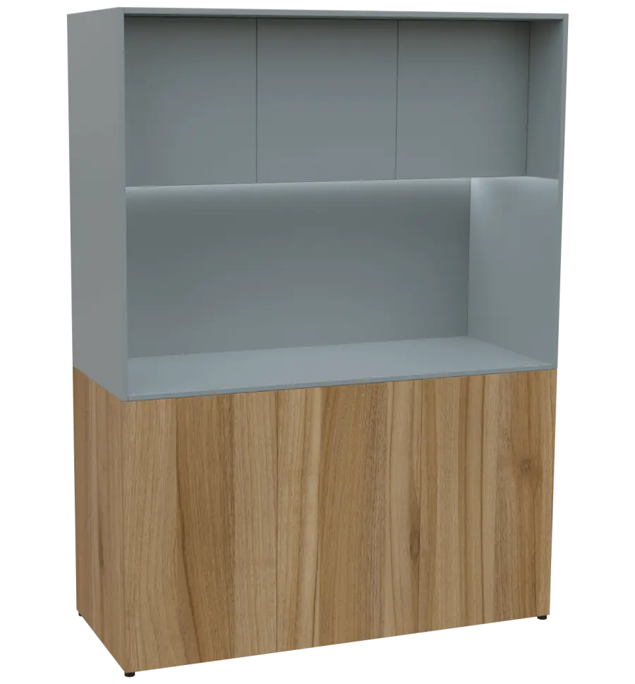 KUCH - CUBE PLUS 3 kuchyňka, bez vybavení, 2000x1480x600 mm, LED osvětlení, dvířka, ořech světlý/šedá