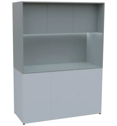 KUCH - CUBE PLUS 3 kuchyňka, bez vybavení, 2000x1480x600 mm, LED osvětlení, dvířka, bílá/šedá