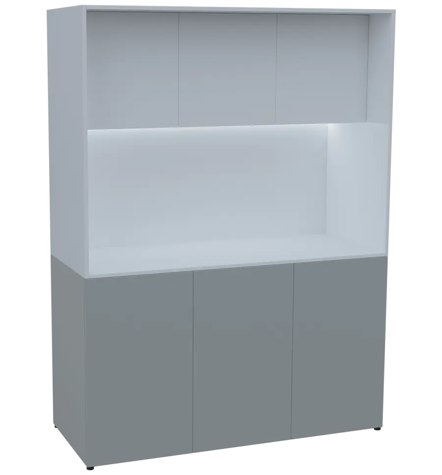 KUCH - CUBE PLUS 3 kuchyňka, bez vybavení, 2000x1480x600 mm, LED osvětlení, dvířka, šedá/bílá