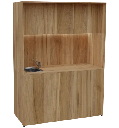 KUCH - CUBE PLUS 3 kuchyňka, vybavení - dřez + baterie, 2000x1480x600 mm, LED osvětlení, dvířka, ořech světlý