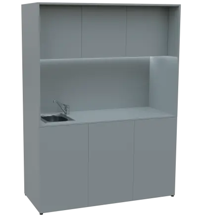 KUCH - CUBE PLUS 3 kuchyňka, vybavení - dřez + baterie, 2000x1480x600 mm, LED osvětlení, dvířka, šedá