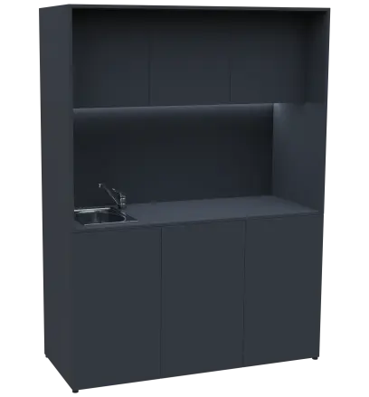 KUCH - CUBE PLUS 3 kuchyňka, vybavení - dřez + baterie, 2000x1480x600 mm, LED osvětlení, dvířka, antracit