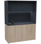 KUCH - CUBE PLUS 3 kuchyňka, vybavení - dřez + baterie, 2000x1480x600 mm, LED osvětlení, dvířka, dub