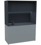 KUCH - CUBE PLUS 3 kuchyňka, vybavení - dřez + baterie, 2000x1480x600 mm, LED osvětlení, dvířka, šed