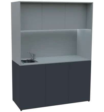 KUCH - CUBE PLUS 3 kuchyňka, vybavení - dřez + baterie, 2000x1480x600 mm, LED osvětlení, dvířka, antracit/šedá