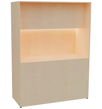 KUCH - CUBE PLUS 3 kuchyňka, lednice, 2000x1480x600 mm, LED osvětlení, dvířka, bříza irská