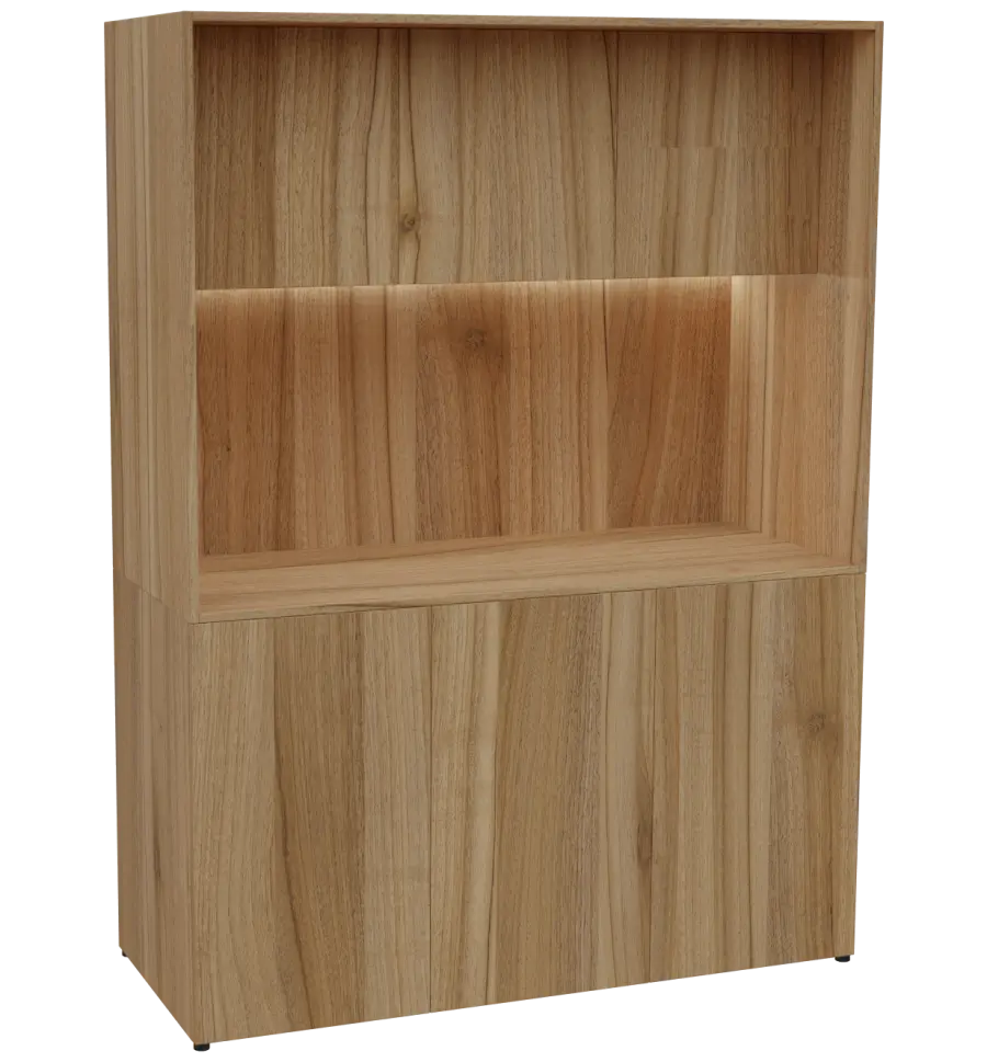 KUCH - CUBE PLUS 3 kuchyňka, lednice, 2000x1480x600 mm, LED osvětlení, dvířka, ořech světlý