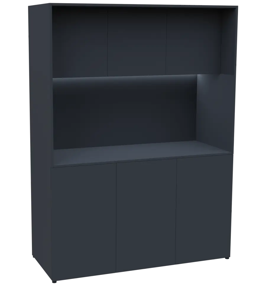 KUCH - CUBE PLUS 3 kuchyňka, lednice, 2000x1480x600 mm, LED osvětlení, dvířka, antracit