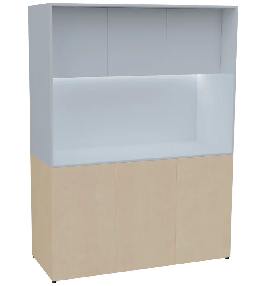 KUCH - CUBE PLUS 3 kuchyňka, lednice, 2000x1480x600 mm, LED osvětlení, dvířka, bříza irská/bílá