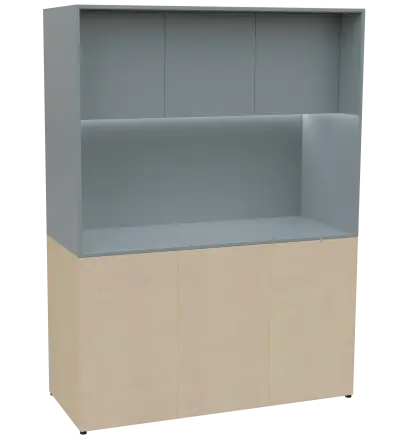 KUCH - CUBE PLUS 3 kuchyňka, lednice, 2000x1480x600 mm, LED osvětlení, dvířka, bříza irská/šedá