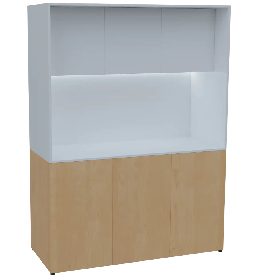 KUCH - CUBE PLUS 3 kuchyňka, lednice, 2000x1480x600 mm, LED osvětlení, dvířka, javor horský/bílá