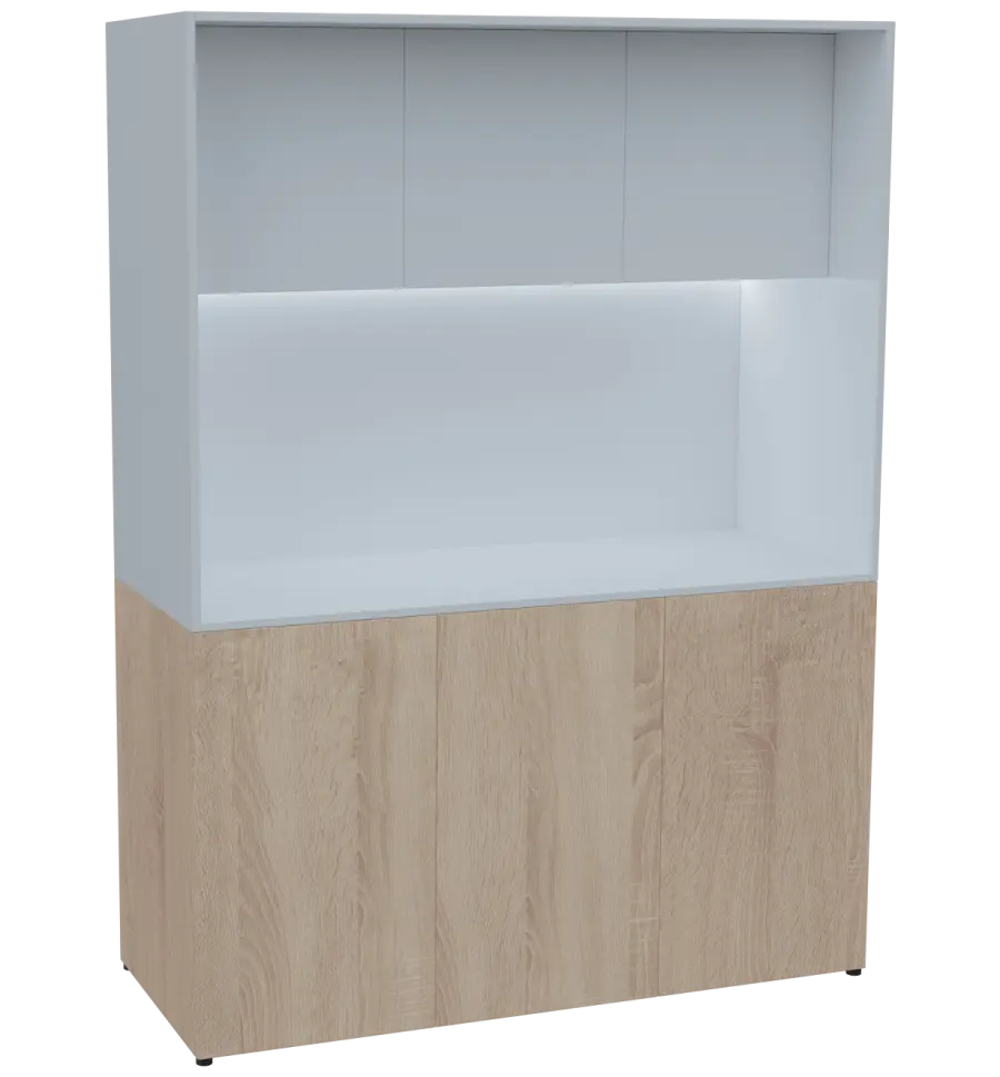 KUCH - CUBE PLUS 3 kuchyňka, lednice, 2000x1480x600 mm, LED osvětlení, dvířka, dub bardolino/bílá