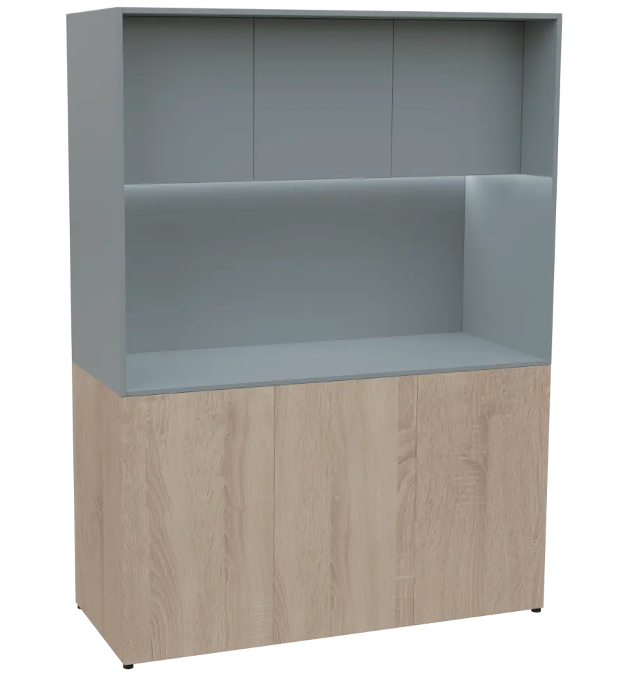 KUCH - CUBE PLUS 3 kuchyňka, lednice, 2000x1480x600 mm, LED osvětlení, dvířka, dub bardolino/šedá