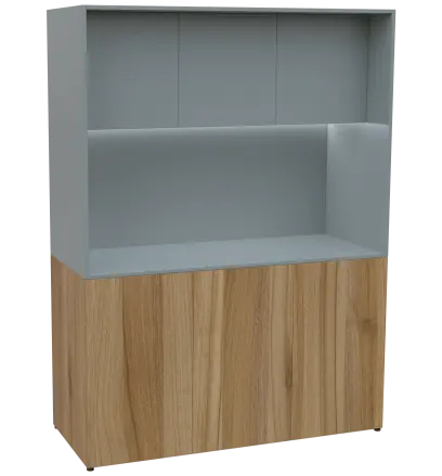 KUCH - CUBE PLUS 3 kuchyňka, lednice, 2000x1480x600 mm, LED osvětlení, dvířka, ořech světlý/šedá