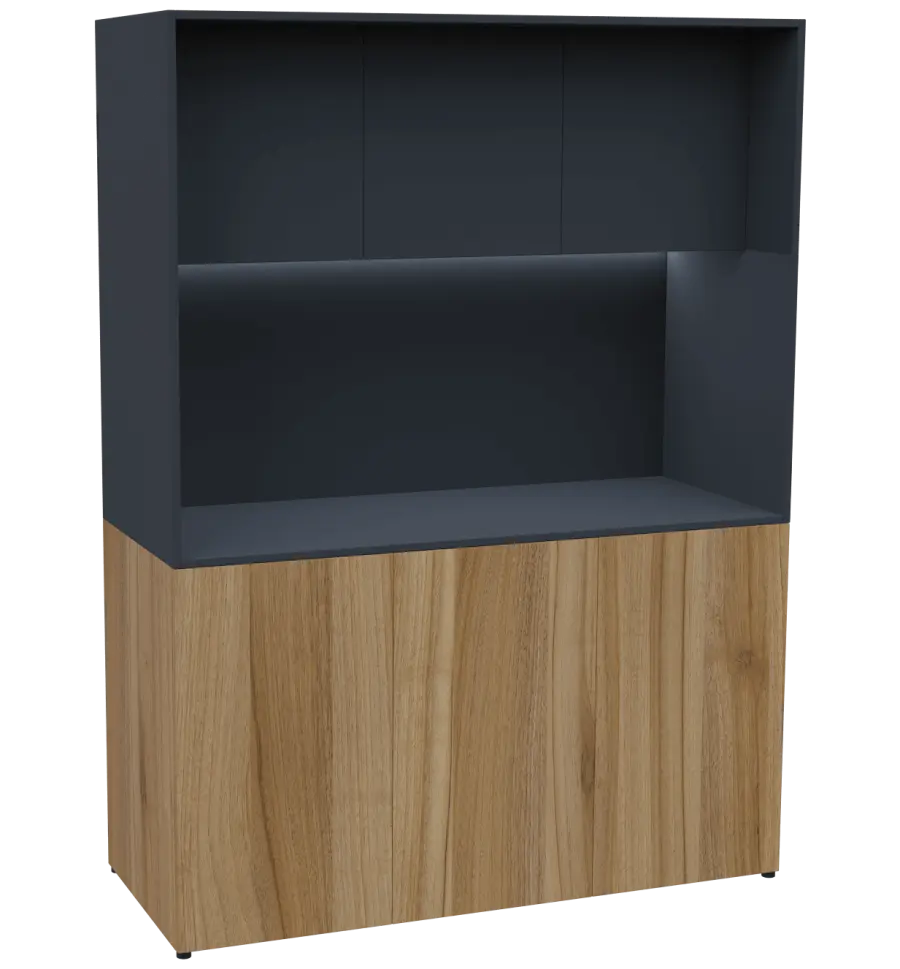 KUCH - CUBE PLUS 3 kuchyňka, lednice, 2000x1480x600 mm, LED osvětlení, dvířka, ořech světlý/antracit