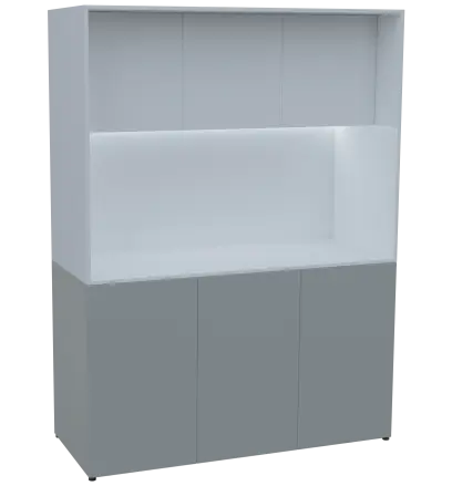 KUCH - CUBE PLUS 3 kuchyňka, lednice, 2000x1480x600 mm, LED osvětlení, dvířka, šedá/bílá