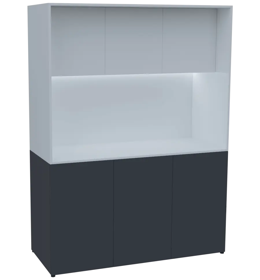 KUCH - CUBE PLUS 3 kuchyňka, lednice, 2000x1480x600 mm, LED osvětlení, dvířka, antracit/bílá