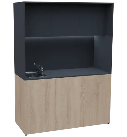 KUCH - CUBE PLUS 3 kuchyňka, vybavení - dřez + baterie + lednice, 2000x1480x600 mm, LED osvětlení, dvířka, dub bardolino/antracit