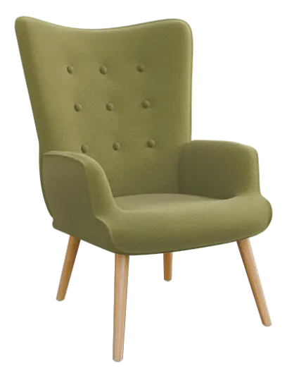 Oaza - křeslo, nohy přírodní dřevo, látka zelená