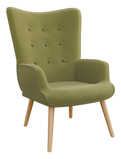 Oaza - křeslo, nohy přírodní dřevo, látka zelená