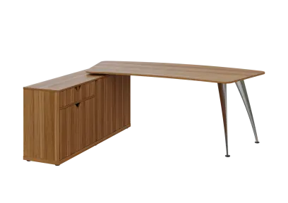 KUZR 18-20 L stůl rohový, provedení levé, úložný prostor, chromová podnož, ořech světlý