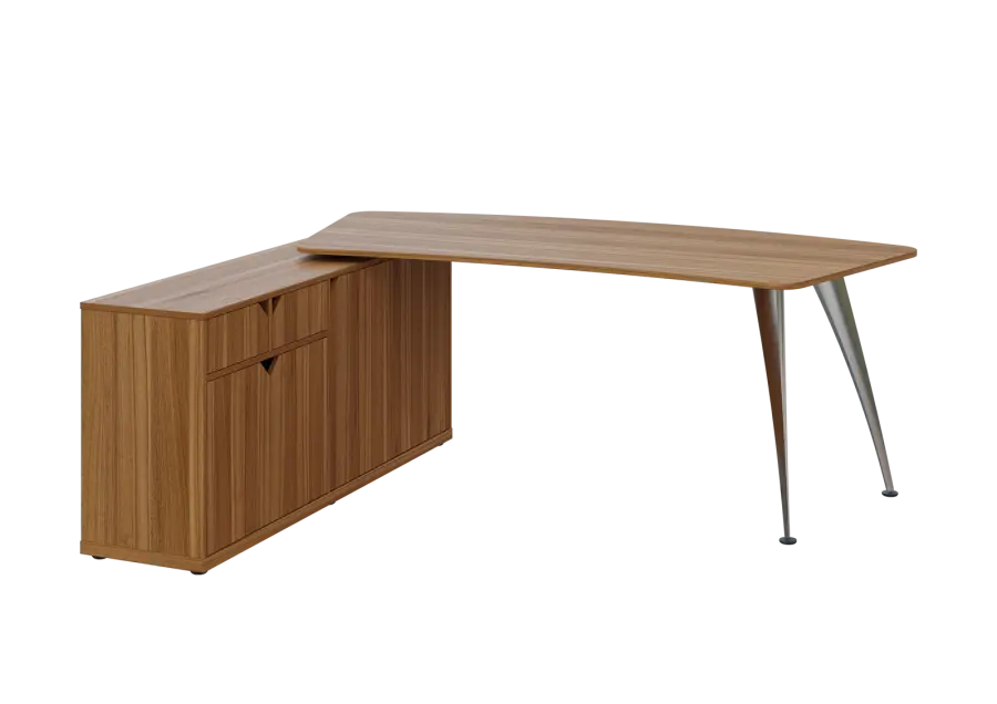 KUZR 18-20 L stůl rohový, provedení levé, úložný prostor, chromová podnož, ořech světlý